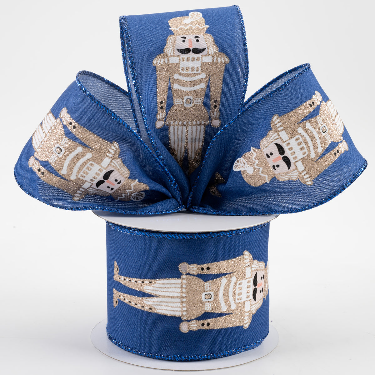 2.5" Nutcracker Satin Ribbon: Blue & Champagne (10 Yards) Lifestyle Photo