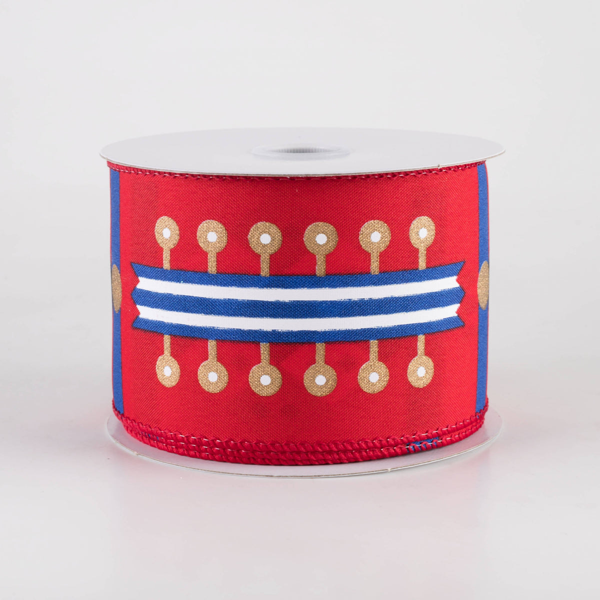 2.5" Nutcracker Stripes & Patterns Ribbon: Red & Blue (10 Yards) Item Number: 72439-40-25