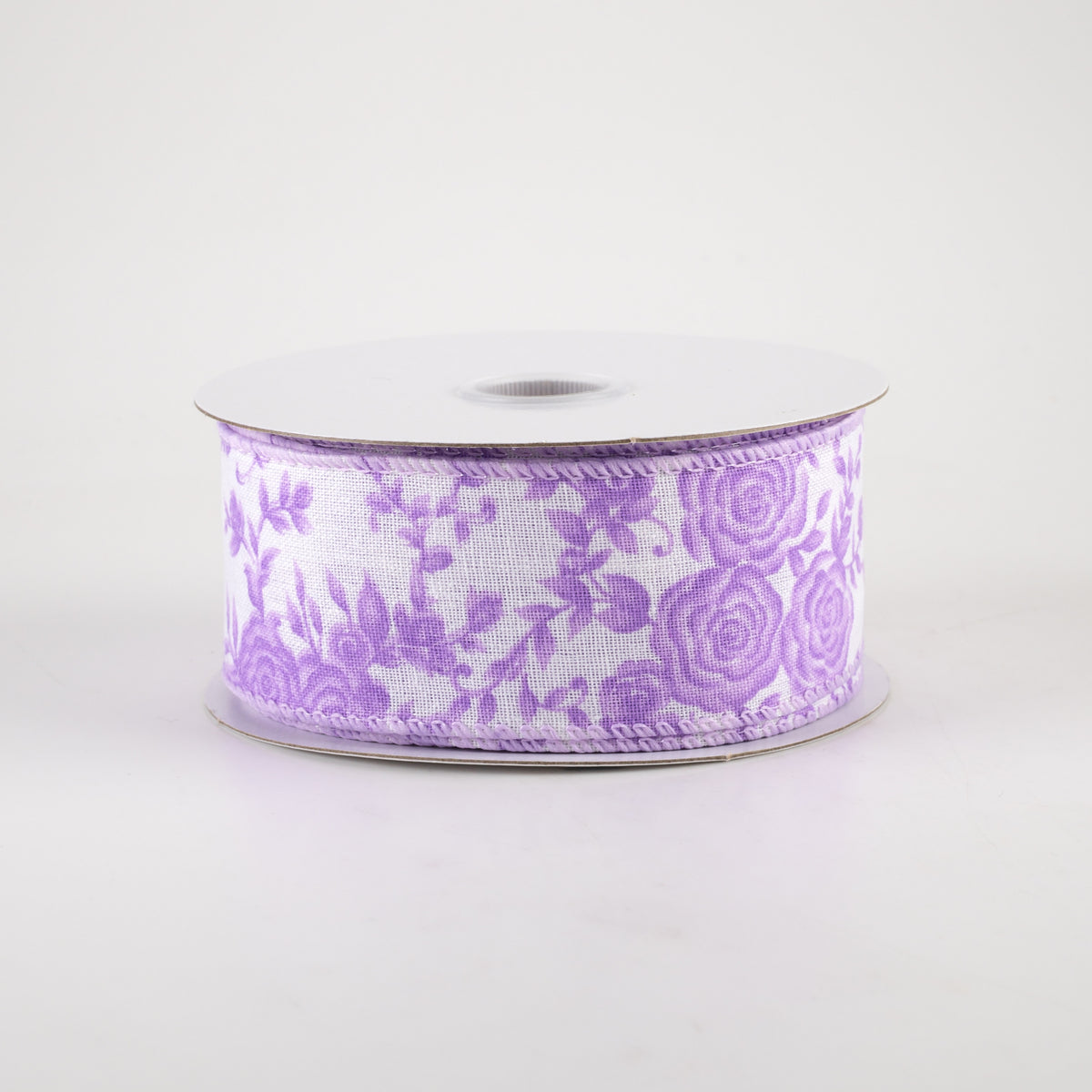 1.5" Ombre Roses on White Linen Ribbon: Lavender (10 Yards) Item Number: 41218-09-30