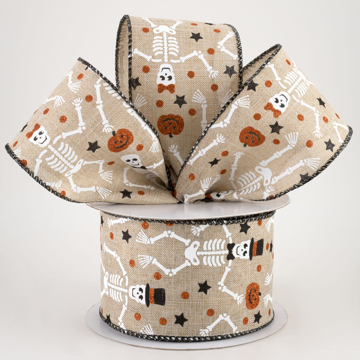 2.5" Orange Glitter Skeletons Ribbon: Natural (10 Yards) Lifestyle Photo