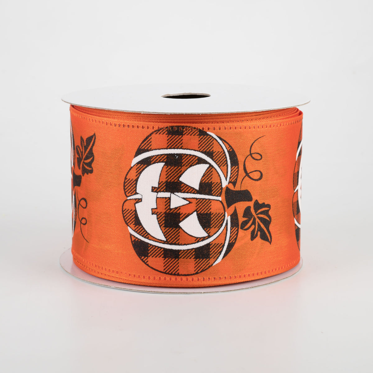 2.5" Orange Satin Buffalo Plaid Jack O Lantern Ribbon (10 Yards)
