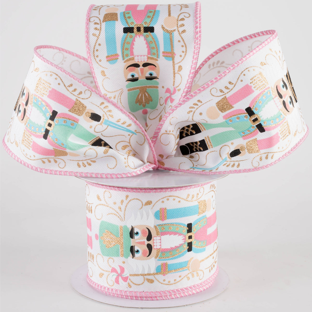 2.5" Pastel Nutcrackers Ribbon: White (10 Yards) Lifestyle Photo