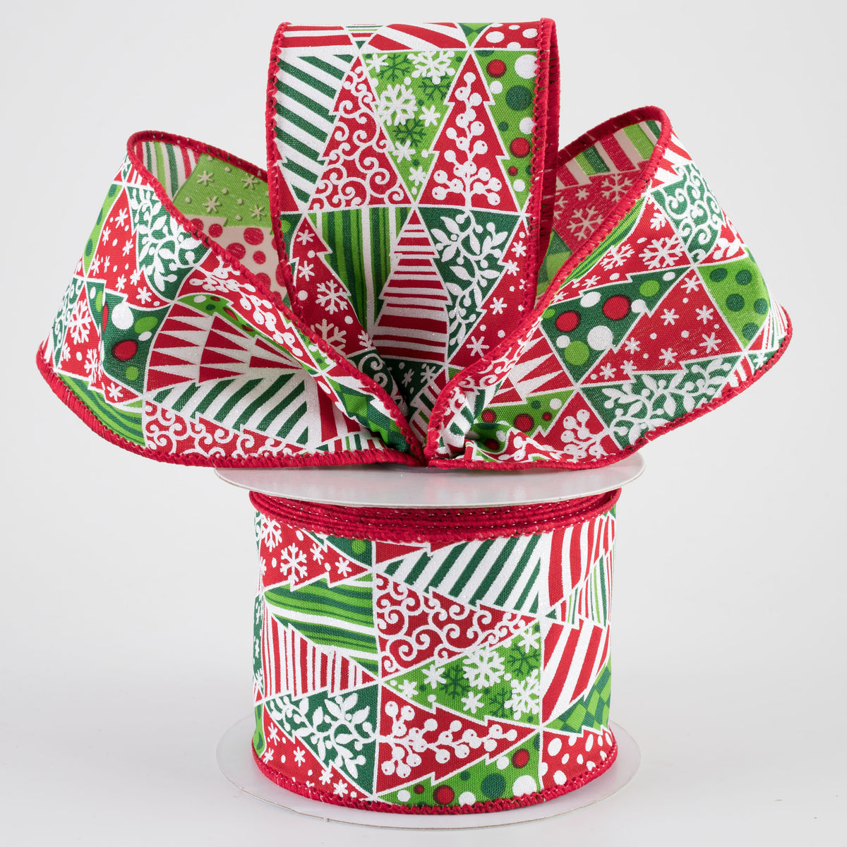 2.5" Patchwork Triangle Christmas Tree Ribbon (10 Yards) Lifestyle Photo