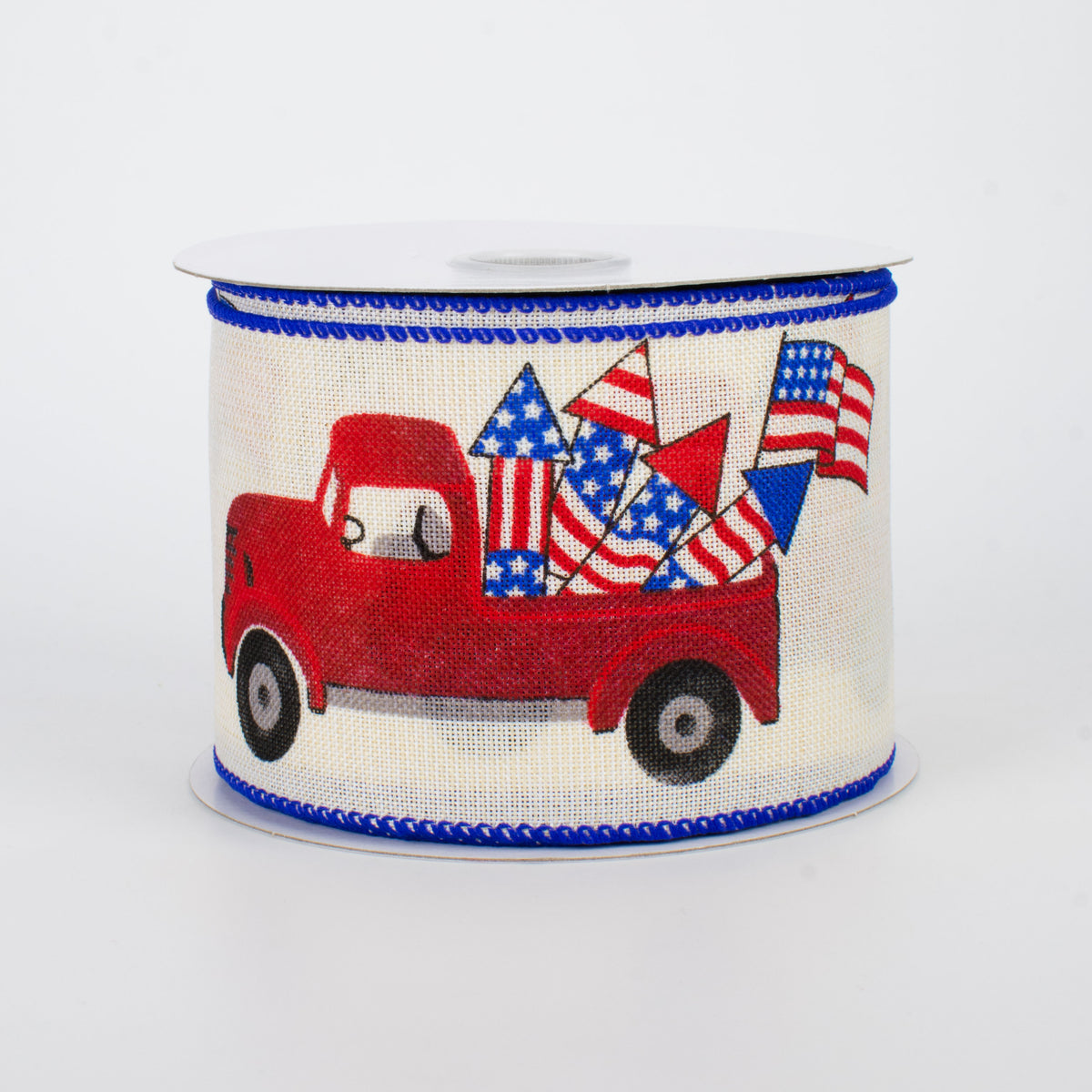 2.5" Patriotic Vintage Truck Ribbon: Cream (10 Yards)