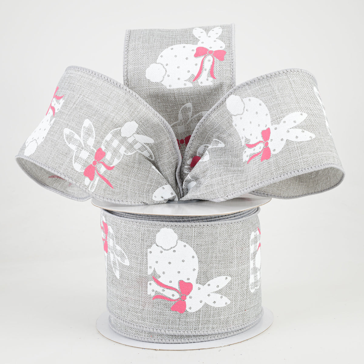 2.5" Patterned Bunnies Ribbon: Light Grey (10 Yards) Lifestyle Photo