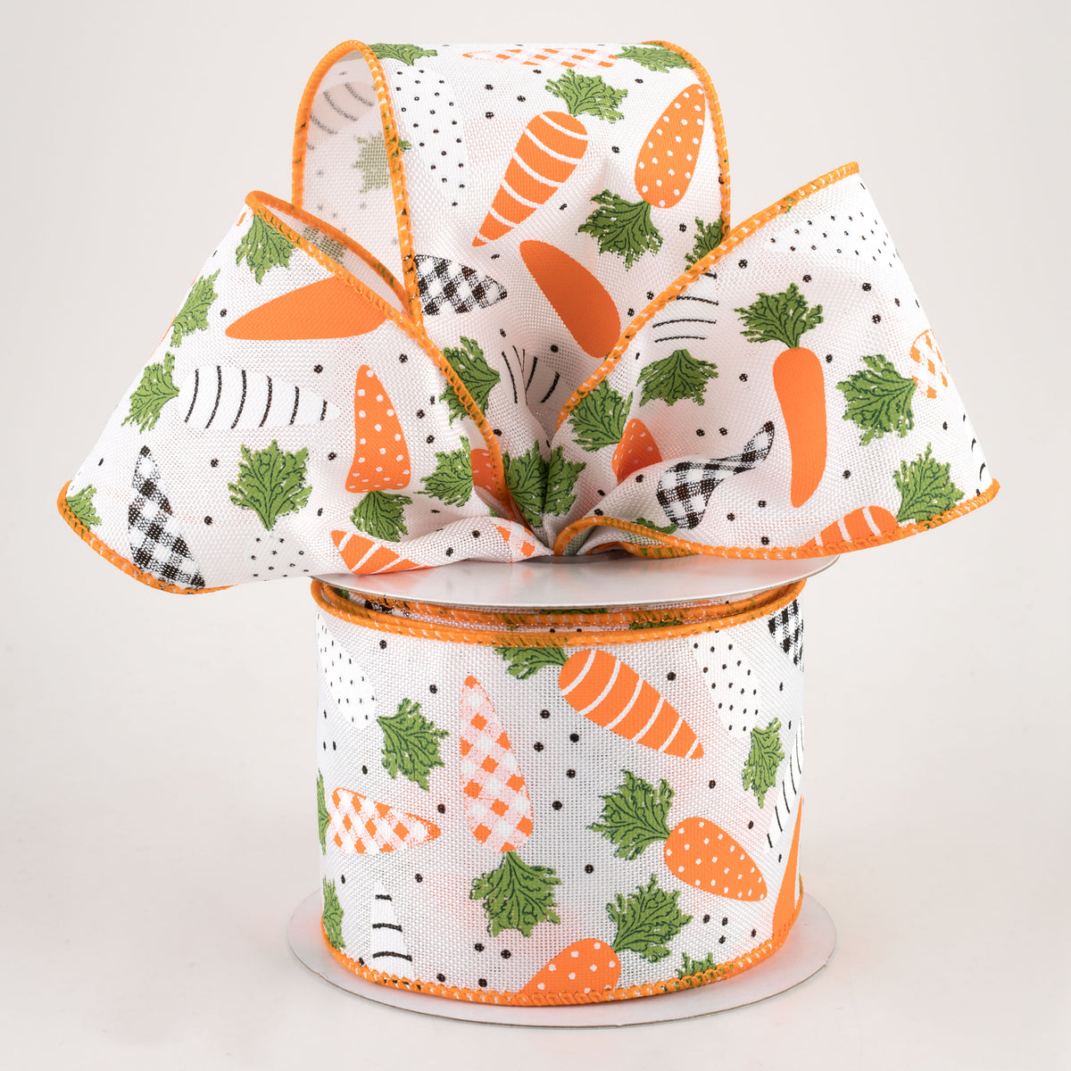 2.5" Patterned Carrots Ribbon: White Faux Burlap (10 Yards) Lifestyle Photo