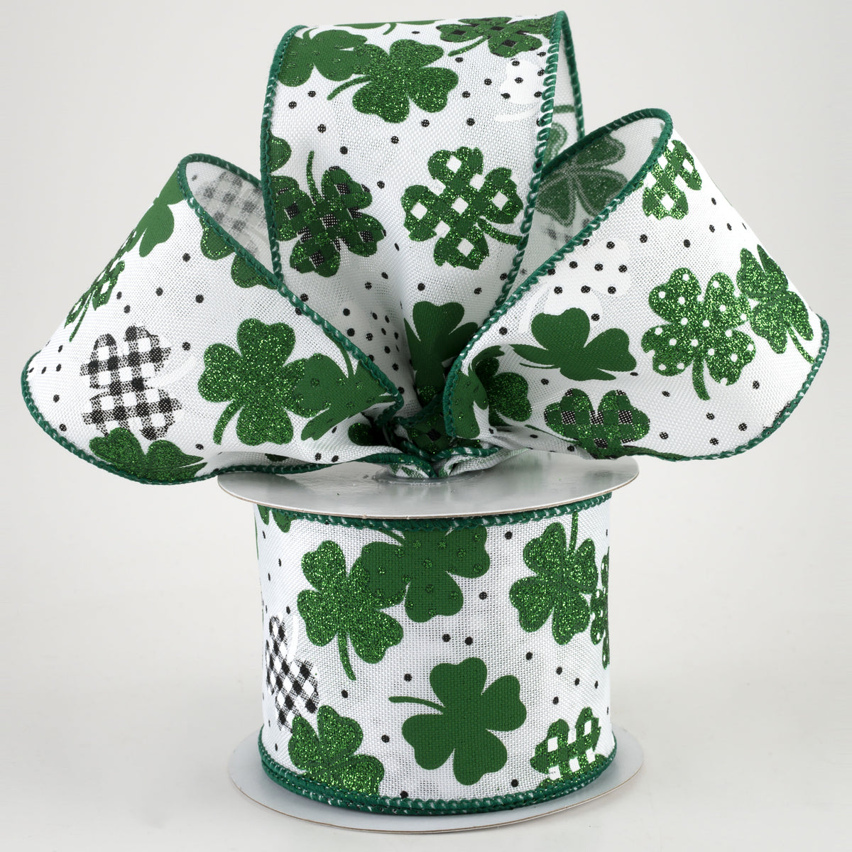 2.5" Patterned Glitter Shamrocks Ribbon: Emerald (10 Yards) Lifestyle Photo