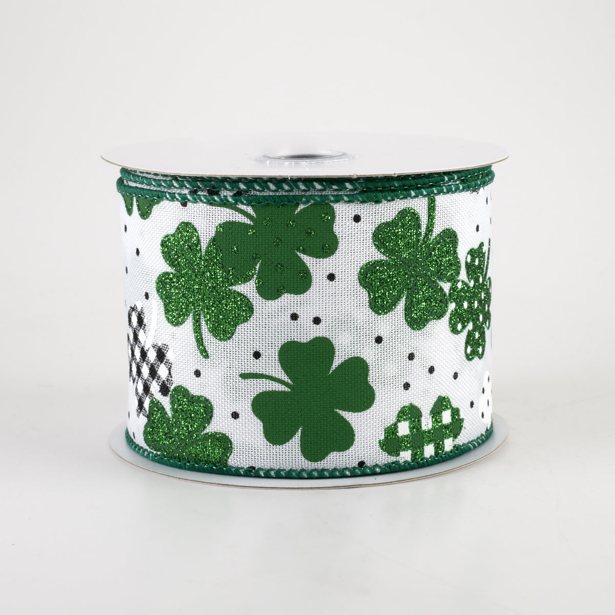 2.5" Patterned Glitter Shamrocks Ribbon: Emerald (10 Yards)