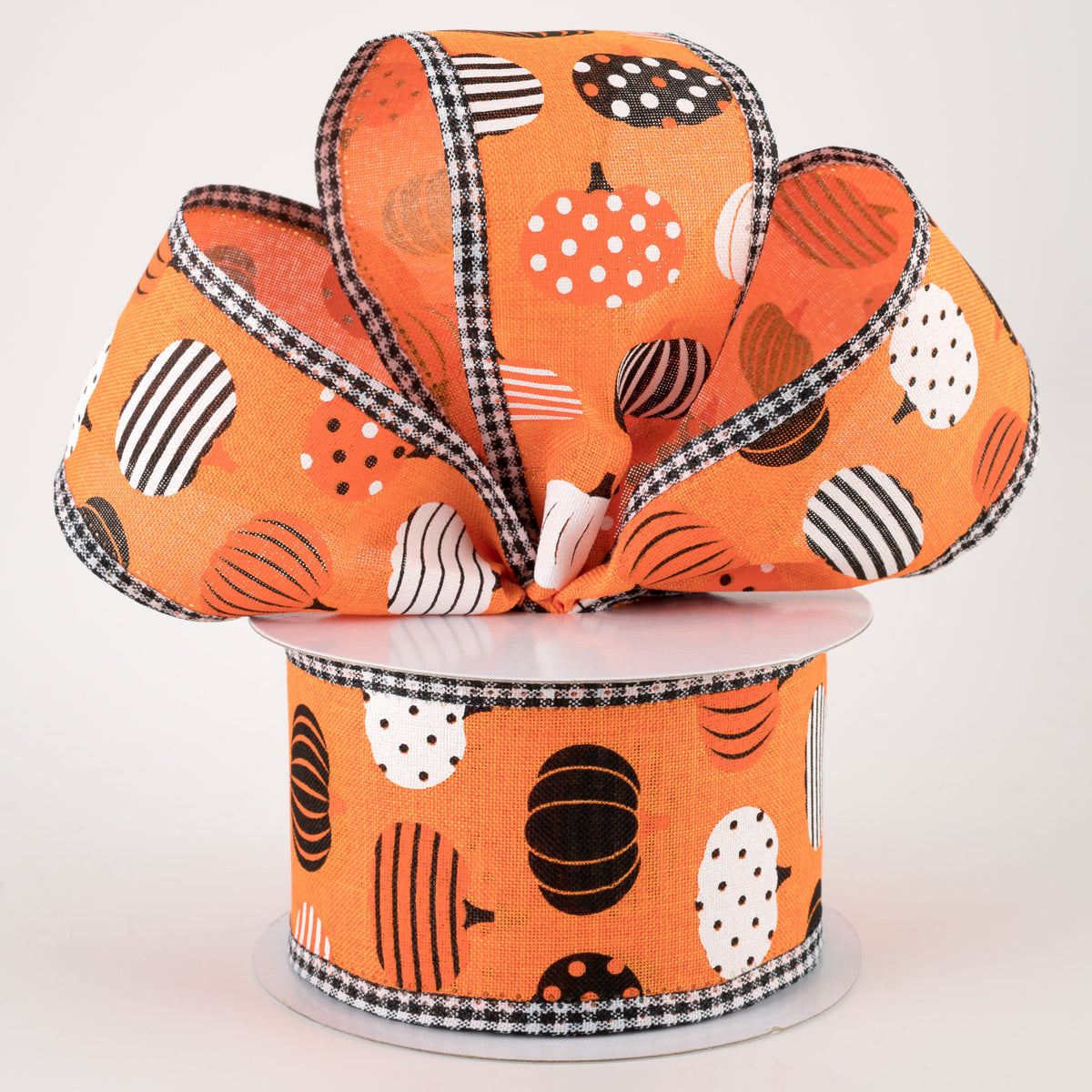 2.5" Patterned Pumpkins Gingham Edge Ribbon: Orange (10 Yards) Lifestyle Photo