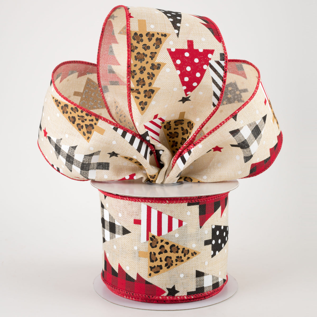 2.5" Patterned Trees Ribbon: Cream (10 Yards) Lifestyle Photo