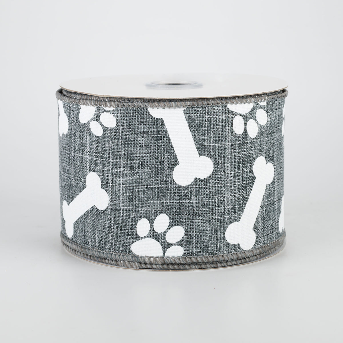 2.5" Paw Print & Bones Ribbon: Grey & White (10 Yards)