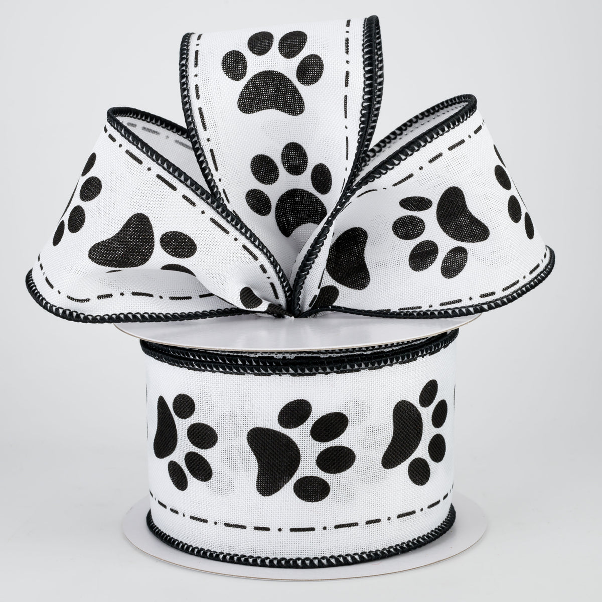 2.5" Paw Prints Ribbon: White & Black (10 Yards) Lifestyle Photo