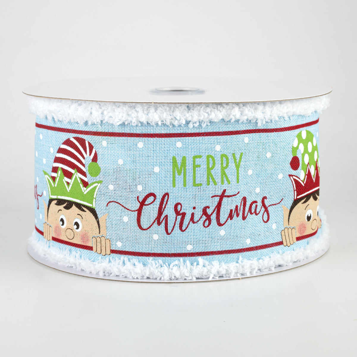 2.5" Peeking Elf Fuzzy Edge Ribbon: Pale Blue (10 Yards)