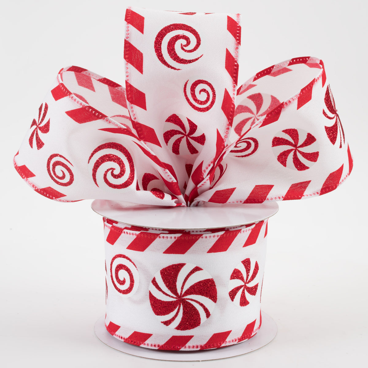 2.5" Peppermint & Candy Cane Edge Satin Ribbon (10 Yards) Lifestyle Photo