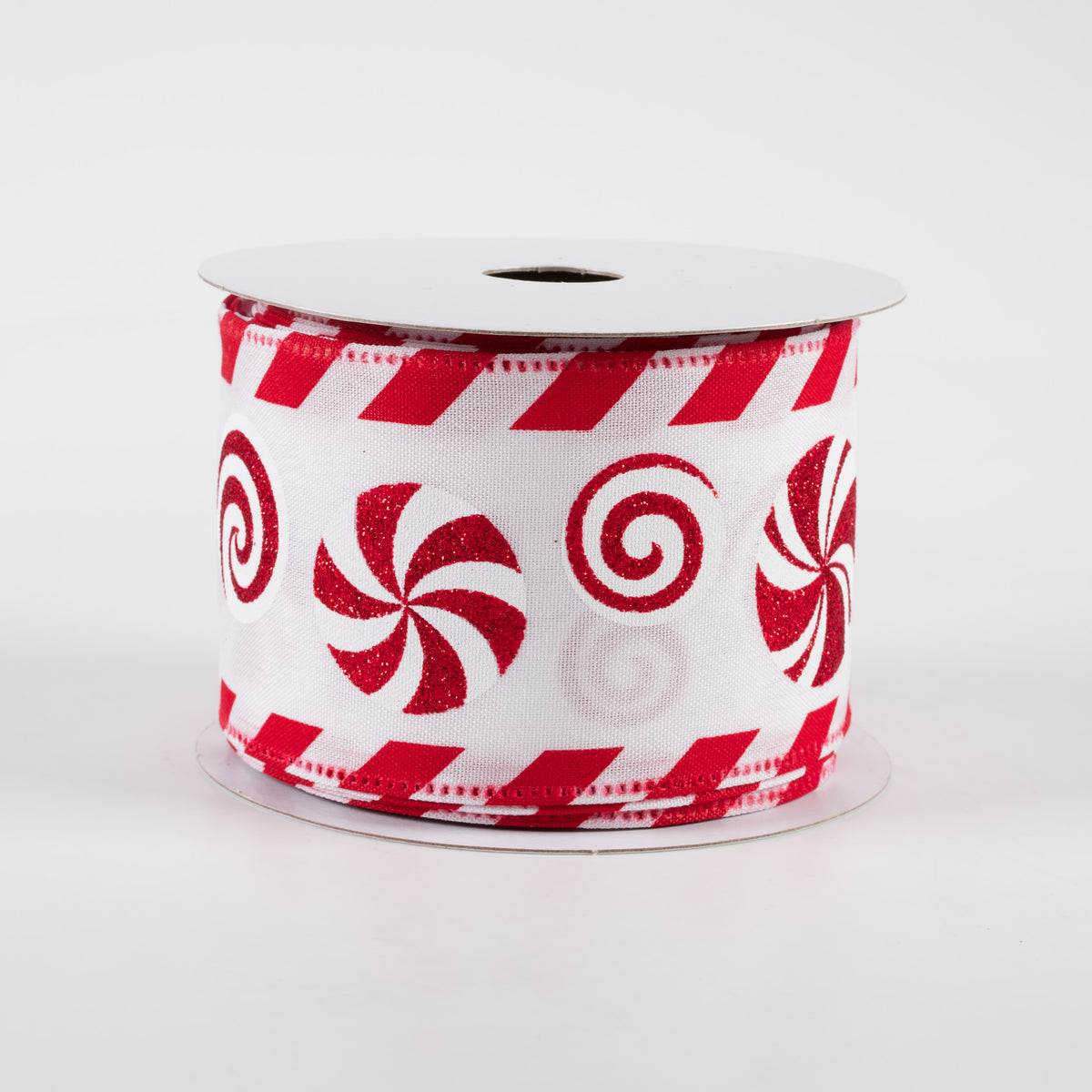 2.5" Peppermint & Candy Cane Edge Satin Ribbon (10 Yards) Item Number: 75223-40-10