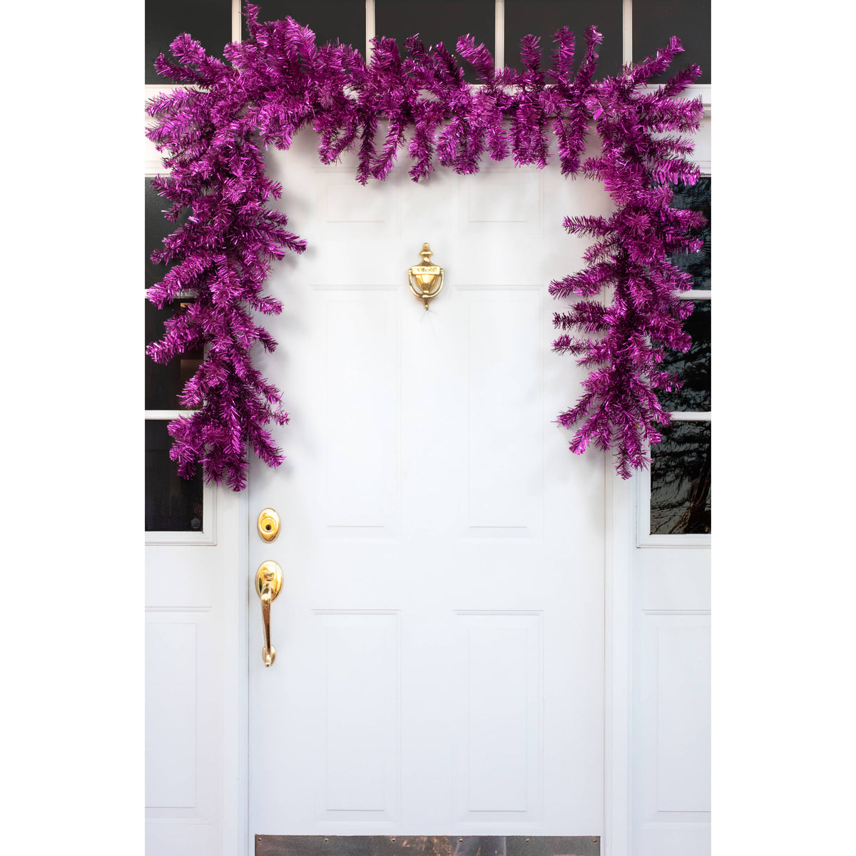 9' Pine Tinsel Garland: Metallic Purple Lifestyle Photo