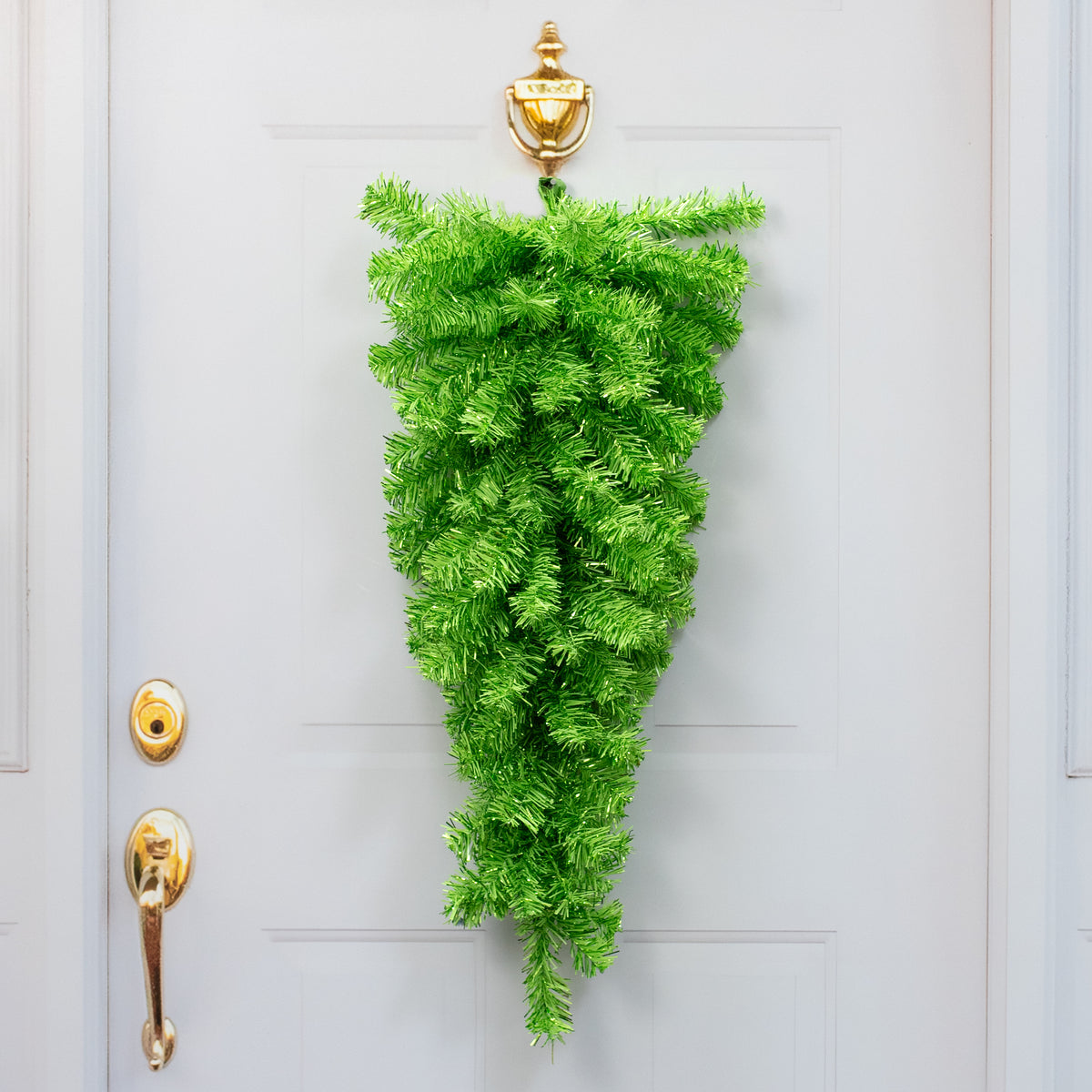 32" Pine Tinsel Teardrop Swag: Metallic Green Lifestyle Photo
