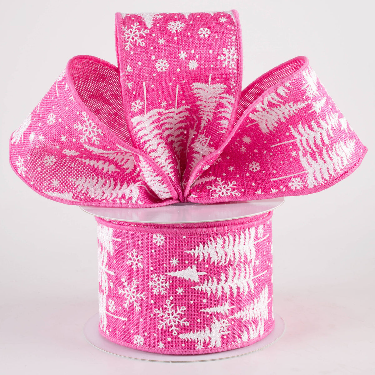2.5" Pine Trees & Snowflakes Ribbon: Hot Pink (10 Yards) Lifestyle Photo