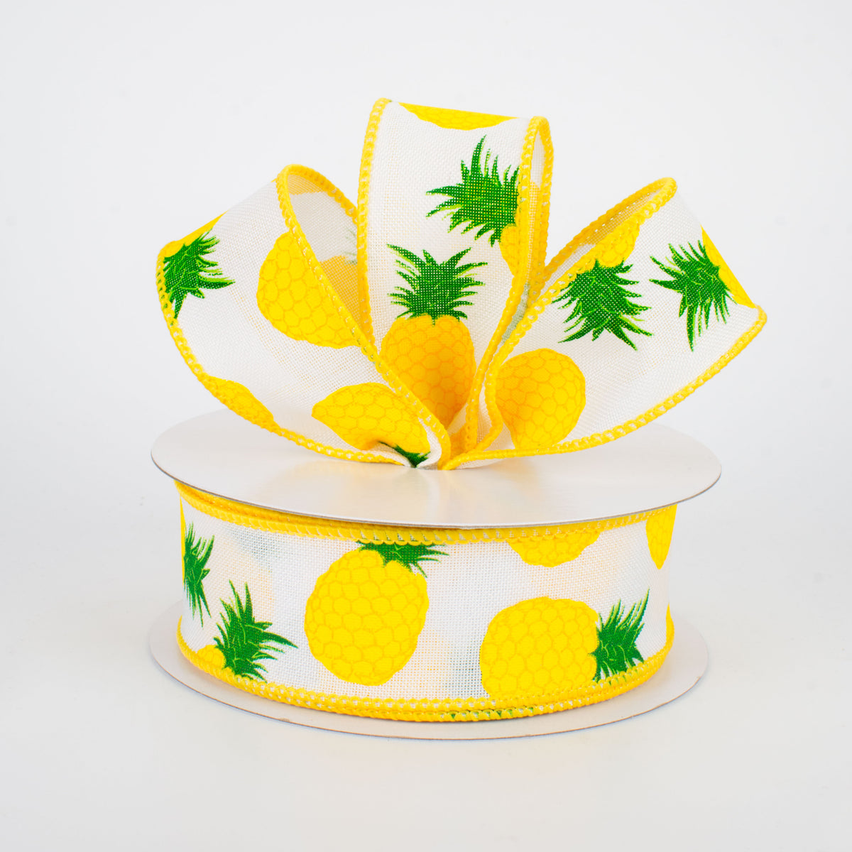 1.5" Pineapples Ribbon: White (10 Yards) Lifestyle Photo