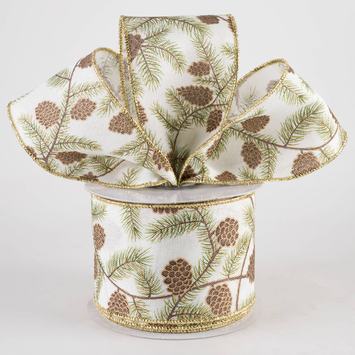 2.5" Pinecones & Branches Ribbon: Ivory (10 Yards) Lifestyle Photo