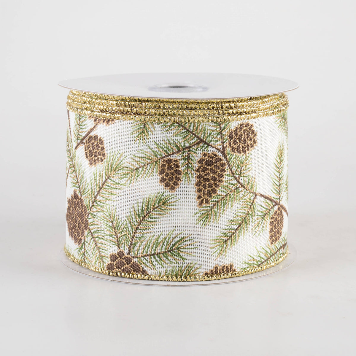 2.5" Pinecones & Branches Ribbon: Ivory (10 Yards) Item Number: RGF145930