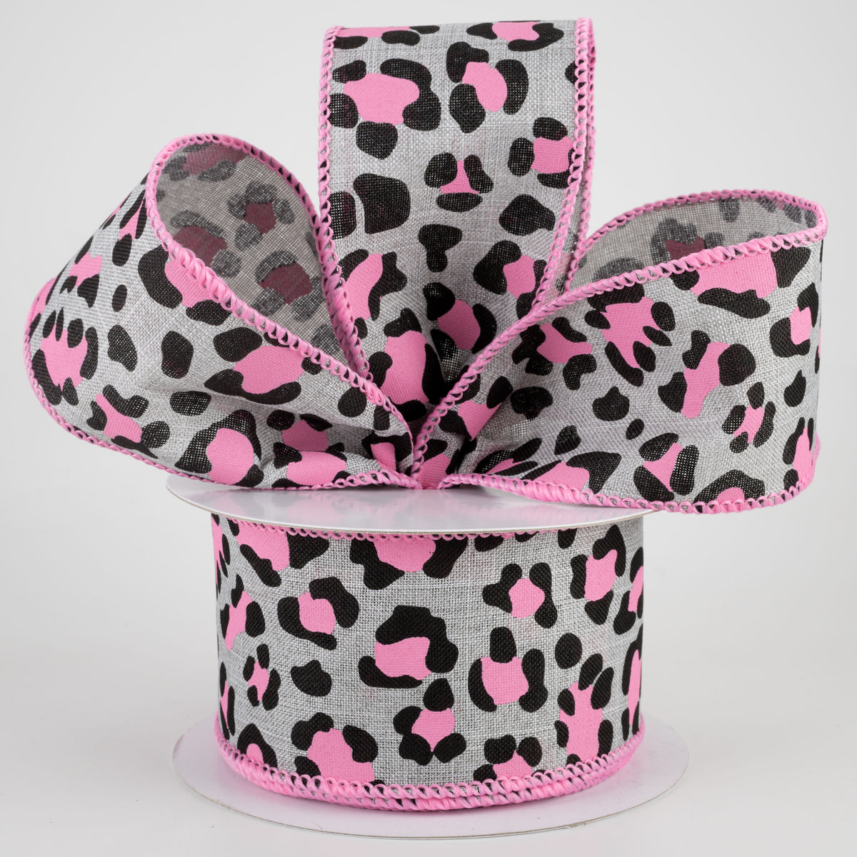 2.5" Pink Leopard Print on Royal Ribbon: Gray (10 Yards) Lifestyle Photo
