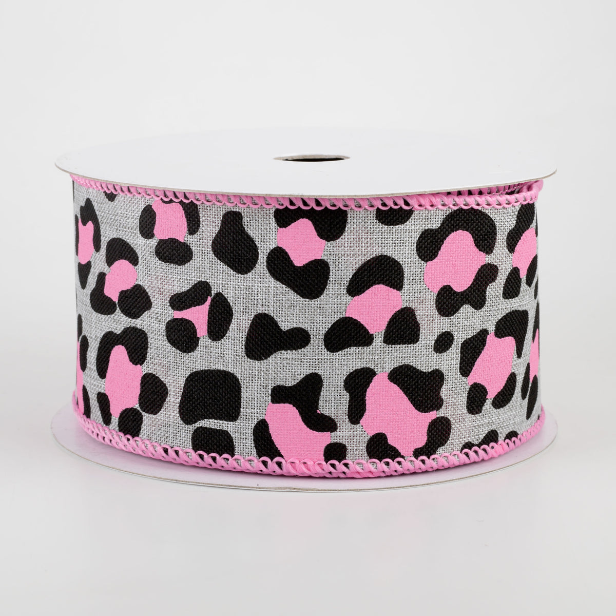 2.5" Pink Leopard Print on Royal Ribbon: Gray (10 Yards)