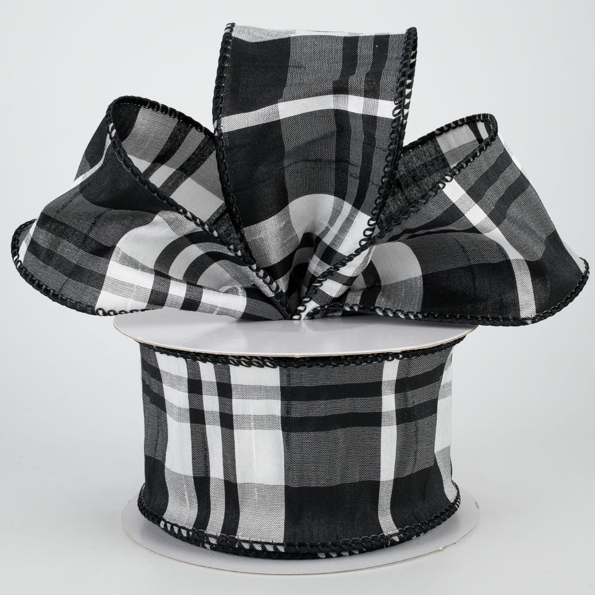 2.5" Plaid Faux Dupioni Ribbon: Black, White, Grey (10 Yards) Lifestyle Photo