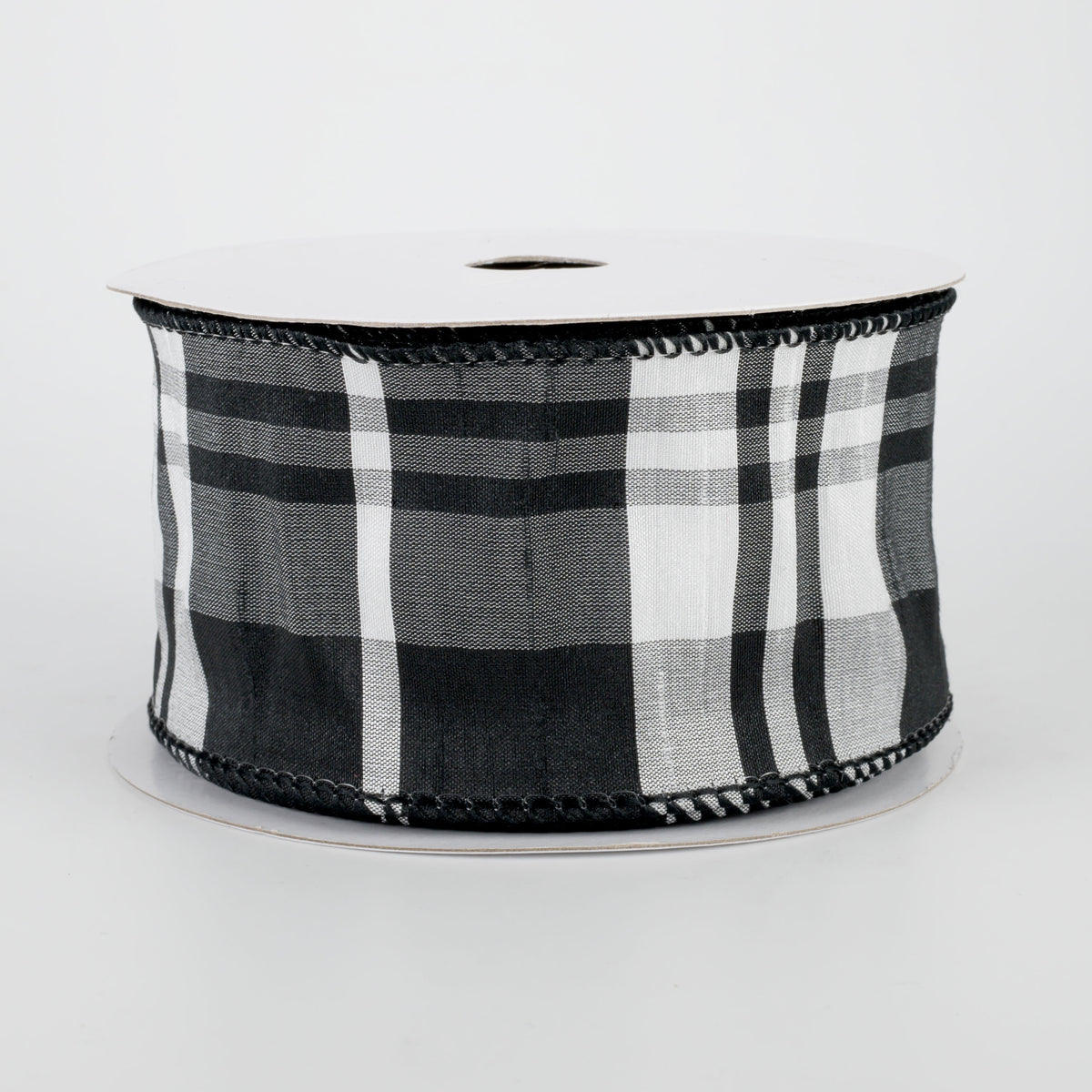 2.5" Plaid Faux Dupioni Ribbon: Black, White, Grey (10 Yards)