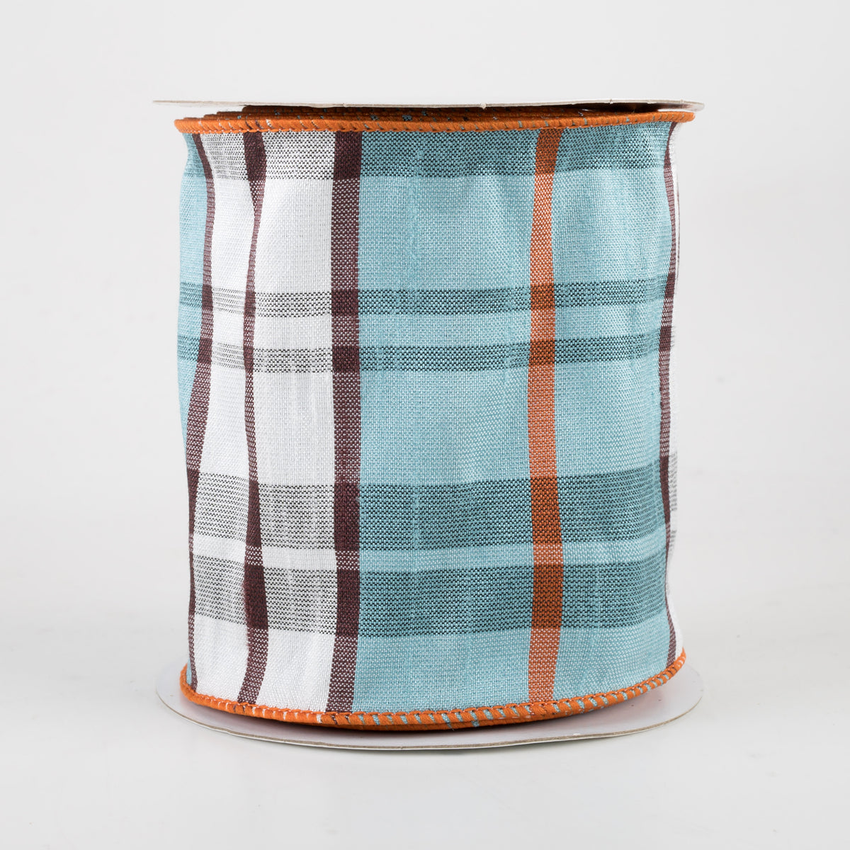 4" Plaid Faux Dupioni Ribbon: Black, White, Turquoise, Dark Orange (10 Yards)