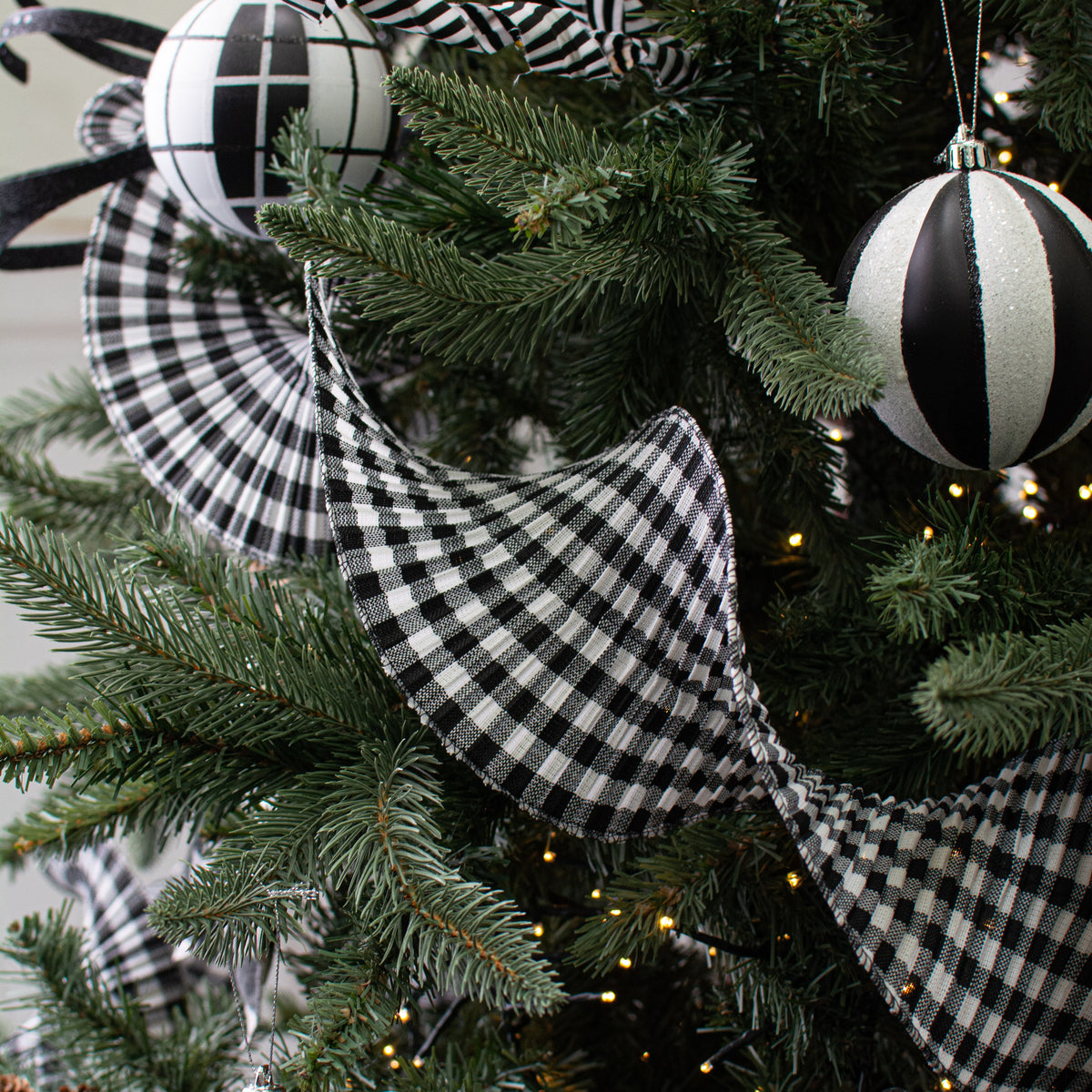 5.5" Pleated Plaid Check Ribbon: Black & White (5 Yards) Lifestyle Photo