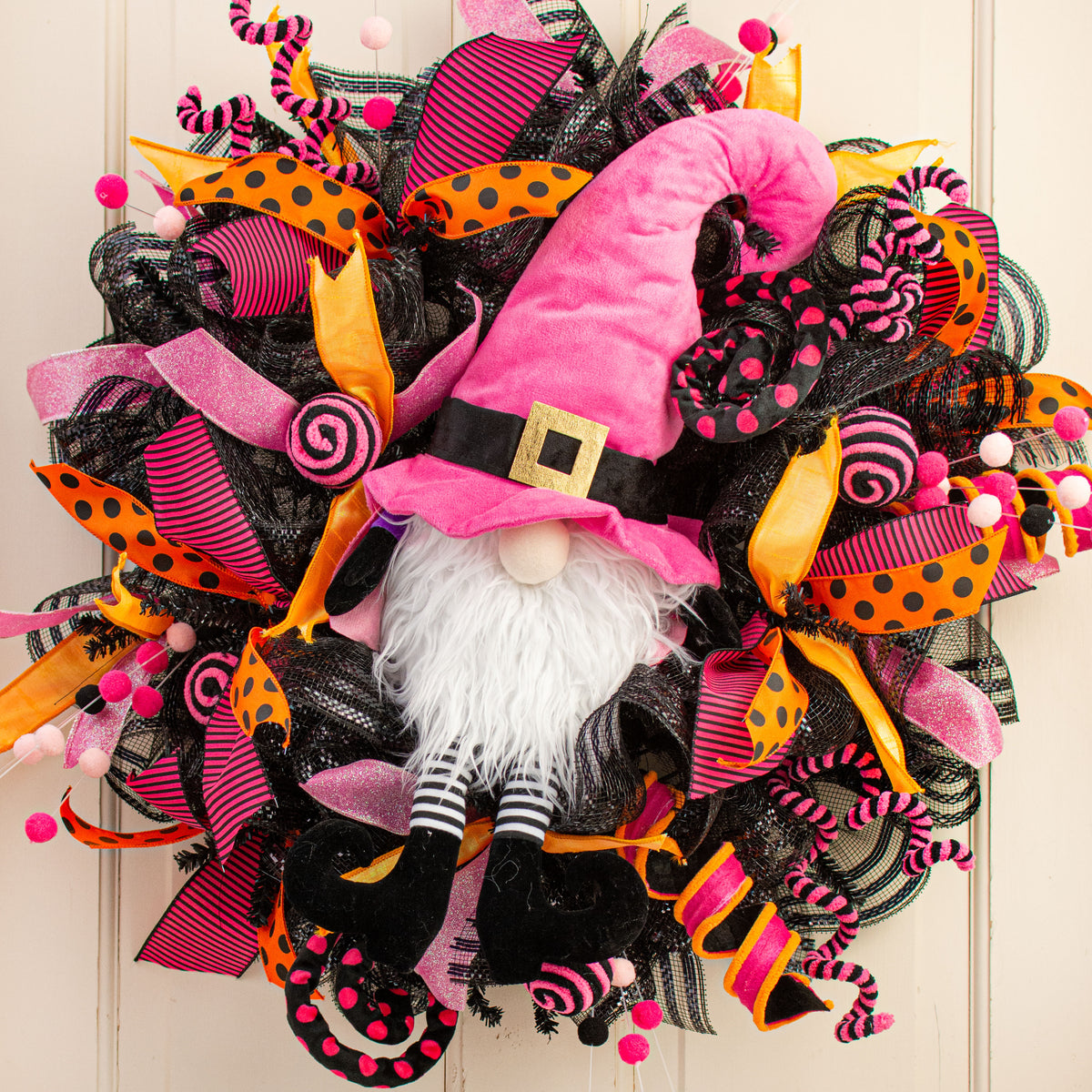 22" Plush Witch Gnome: Pink & Black Lifestyle Photo