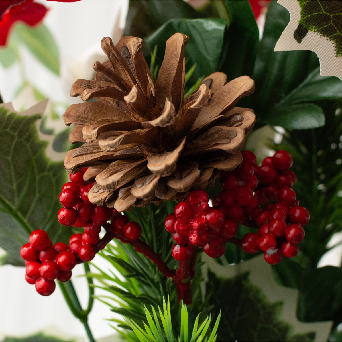21" Poinsettias, Peonies & Pinecones Bush (9 Stem) detail photo 4