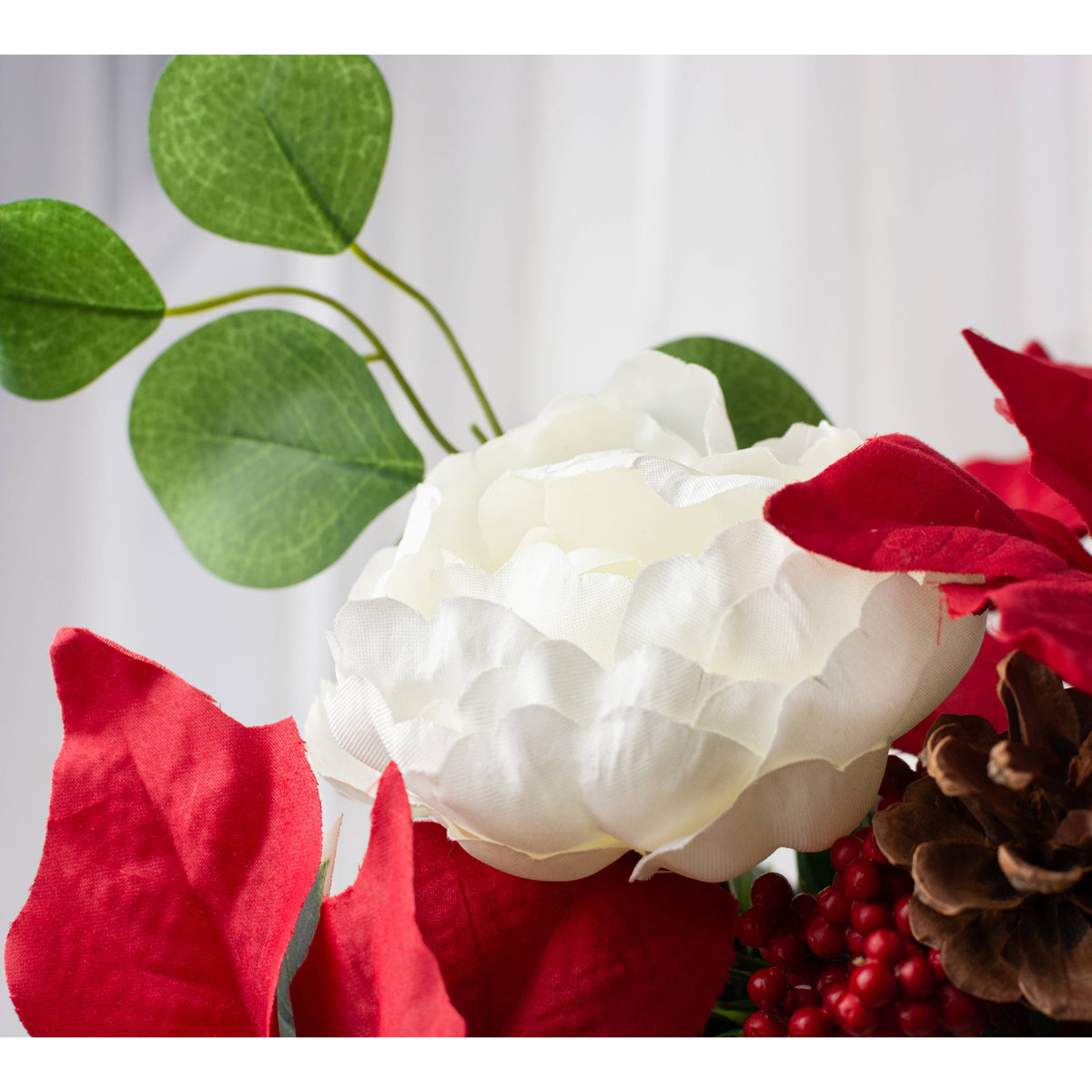 21" Poinsettias, Peonies & Pinecones Bush (9 Stem) detail photo 5