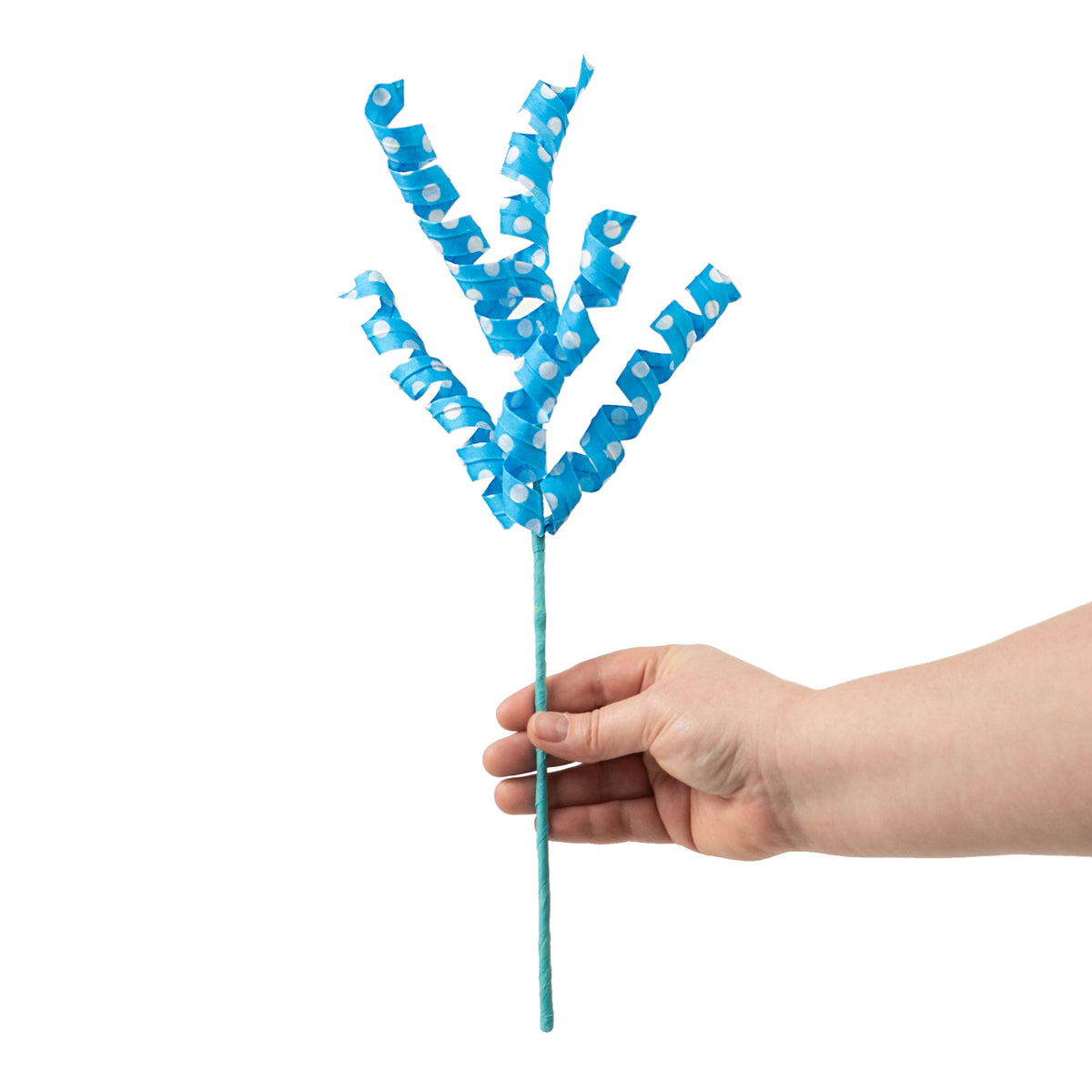 16" Polka Dot Curly Pick: Turquoise & White detail photo 3