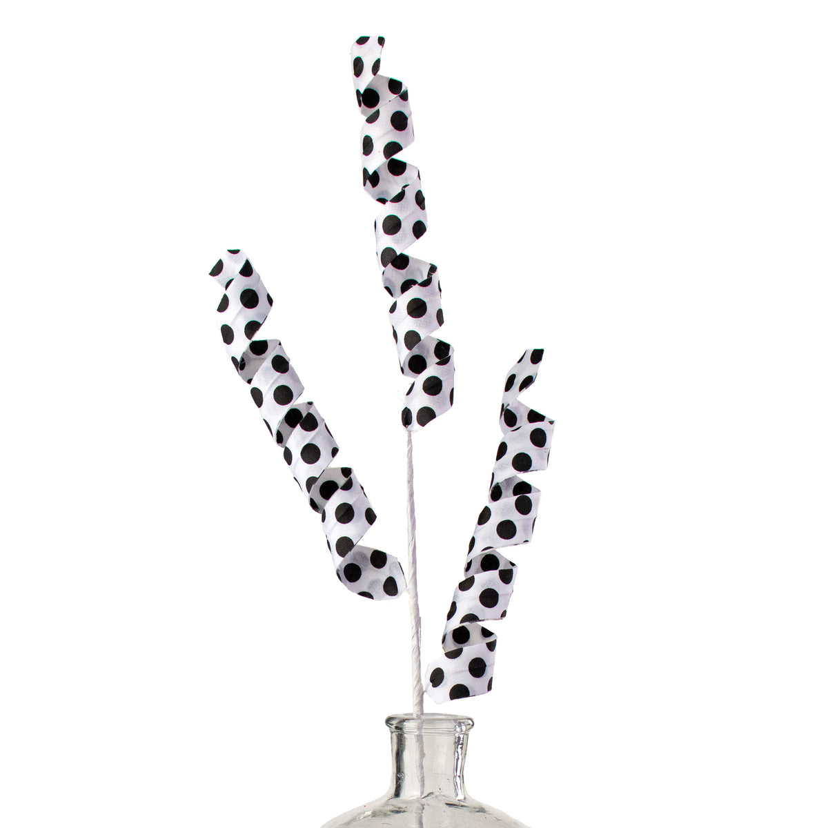 24" Polka Dot Curly Pick: White & Black Item Number: 63005BKWT