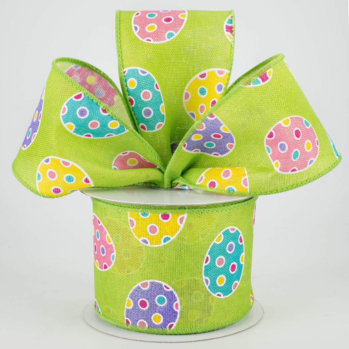 2.5" Polka Dot Easter Eggs Ribbon: Lime (10 Yards) Lifestyle Photo