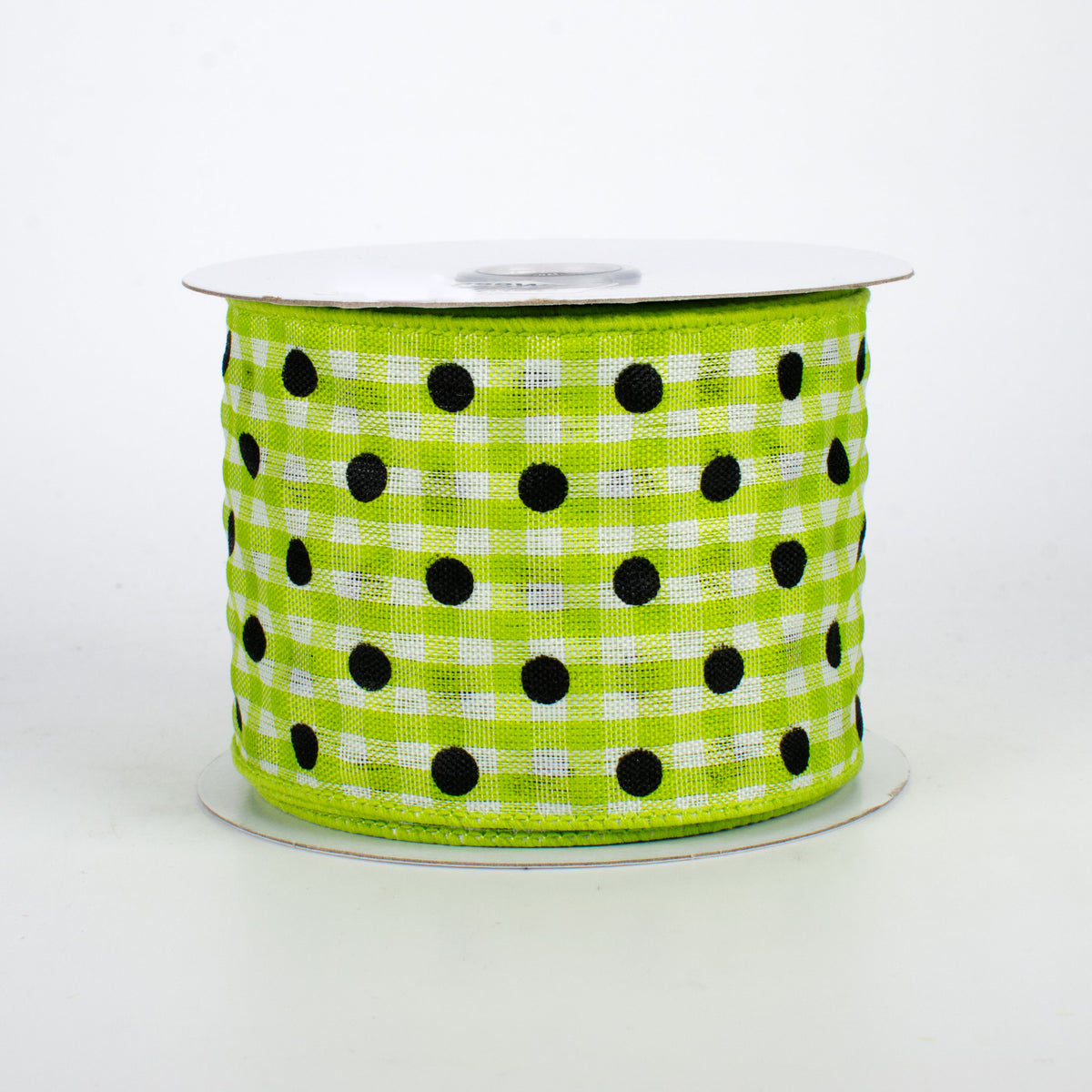2.5" Polka Dot Gingham Ribbon: Black, Lime, White (10 Yards)
