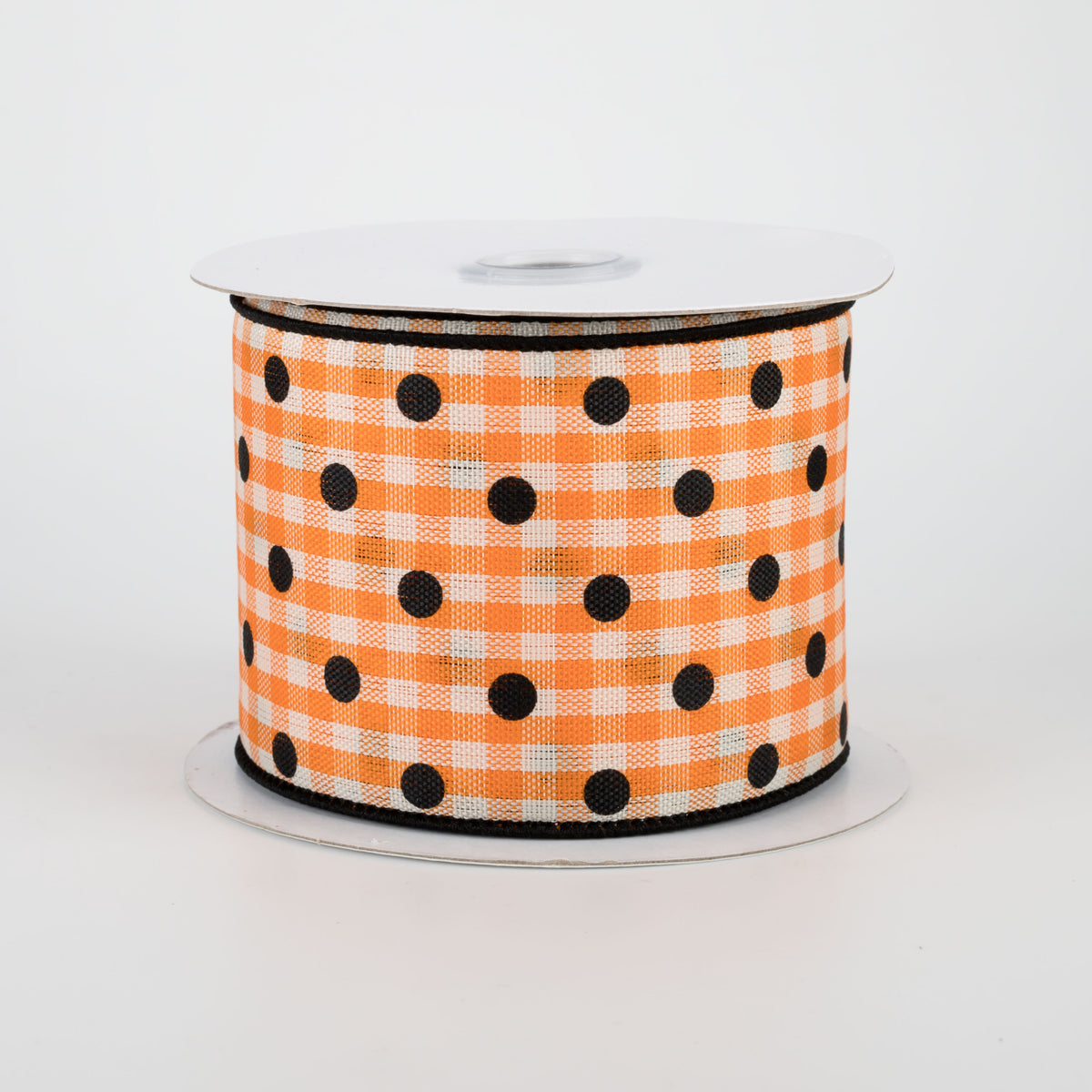2.5" Polka Dot Gingham Ribbon: Black, Orange, White (10 Yards)