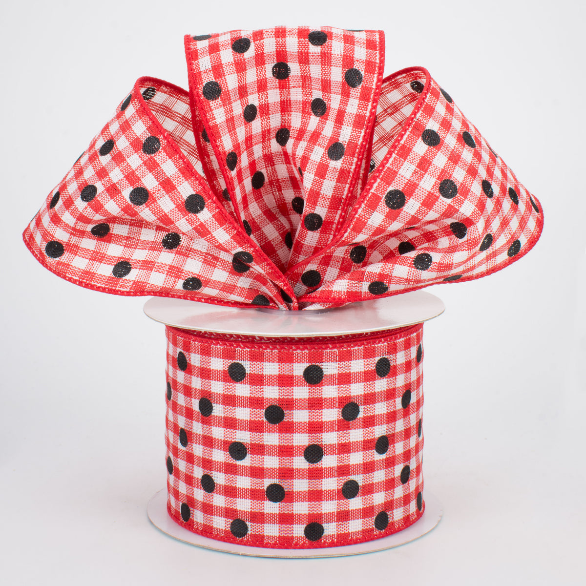 2.5" Polka Dot Gingham Ribbon: Black, Red, White (10 Yards) Lifestyle Photo