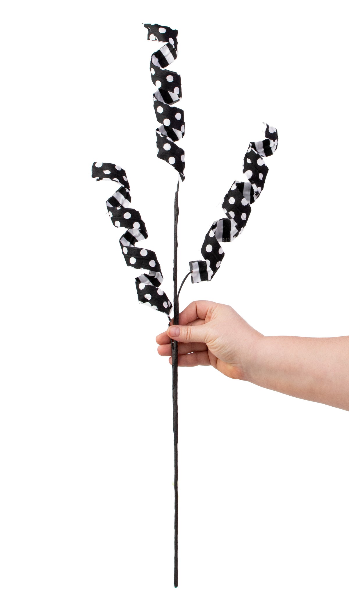 30" Double Sided Polka Dot Stripe Frizzy Curly Spray: Black & White detail photo 3
