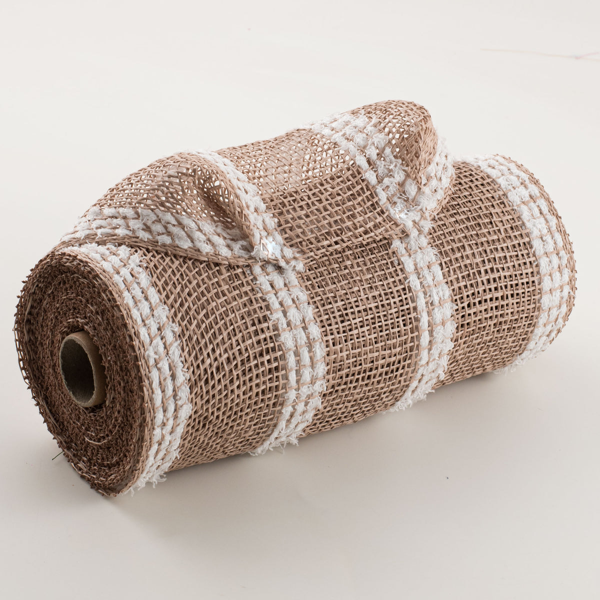 10" Poly Burlap Mesh: Natural Brown with Snowdrift Item Number: RP830194