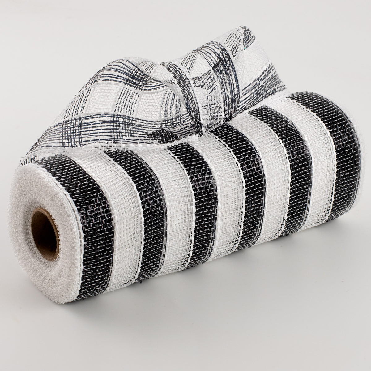 10" Poly Deco Mesh: Black/White Foil Stripe Item Number: RE1316E7