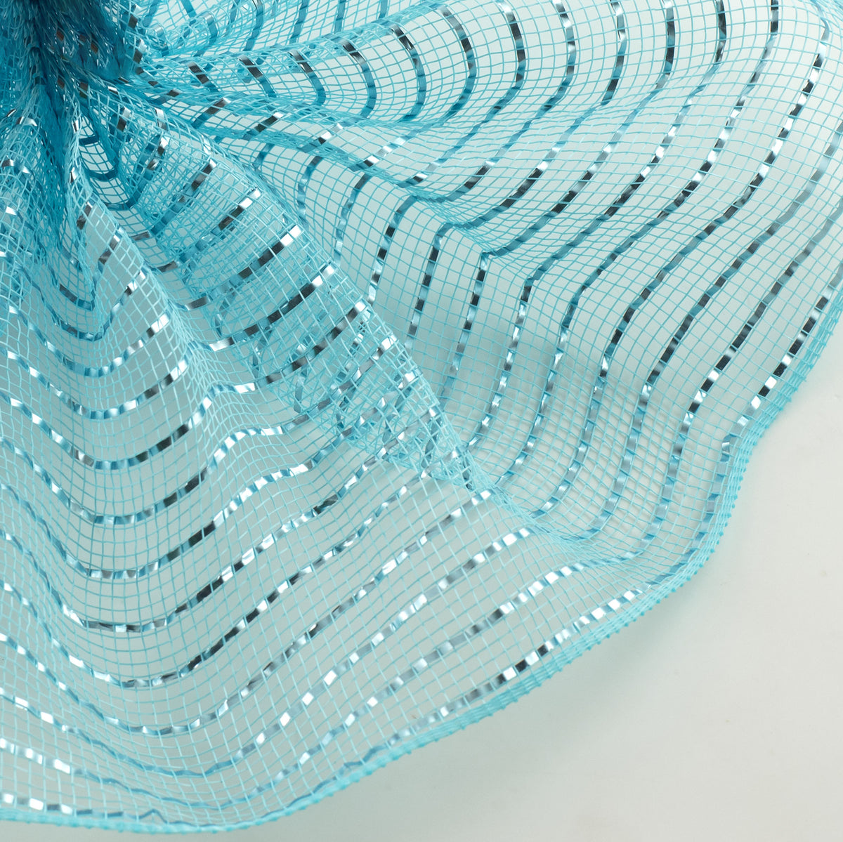 10" Poly Deco Mesh: Matte Light Blue Wide Foil Lifestyle Photo