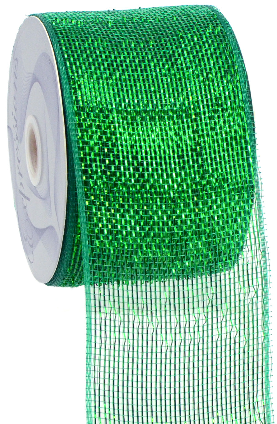 4" Poly Deco Mesh Ribbon: Metallic Emerald Green detail photo 3