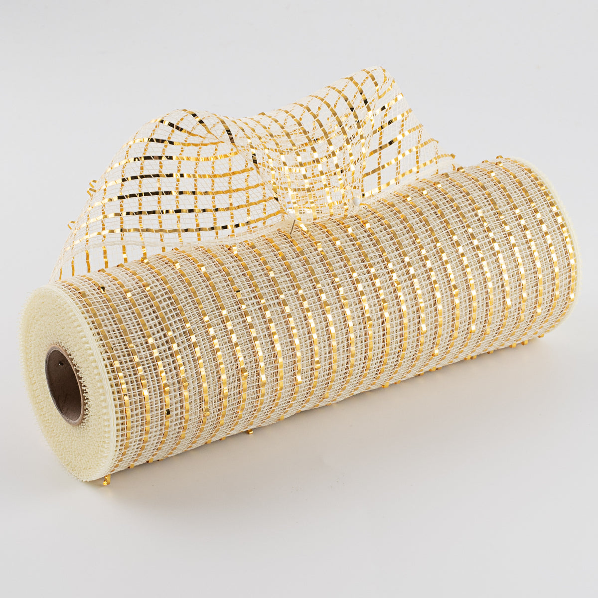 10" Poly Deco Mesh: Wide Foil Metallic Gold With Cream Item Number: RE136672