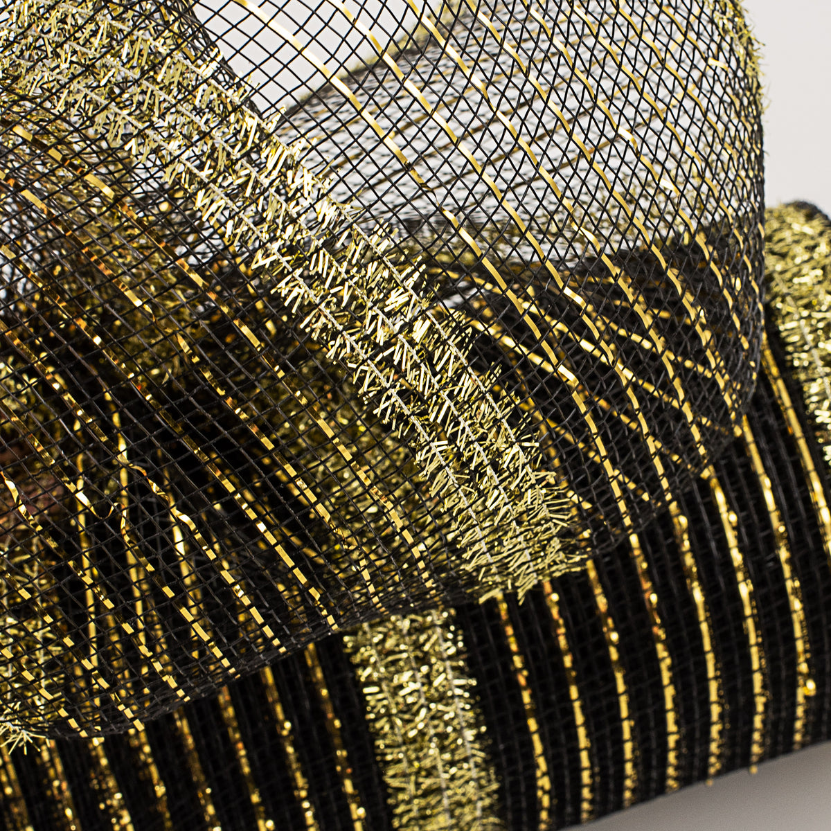 10" Poly Deco Tinsel Mesh: Black & Gold (10 Yards) Lifestyle Photo