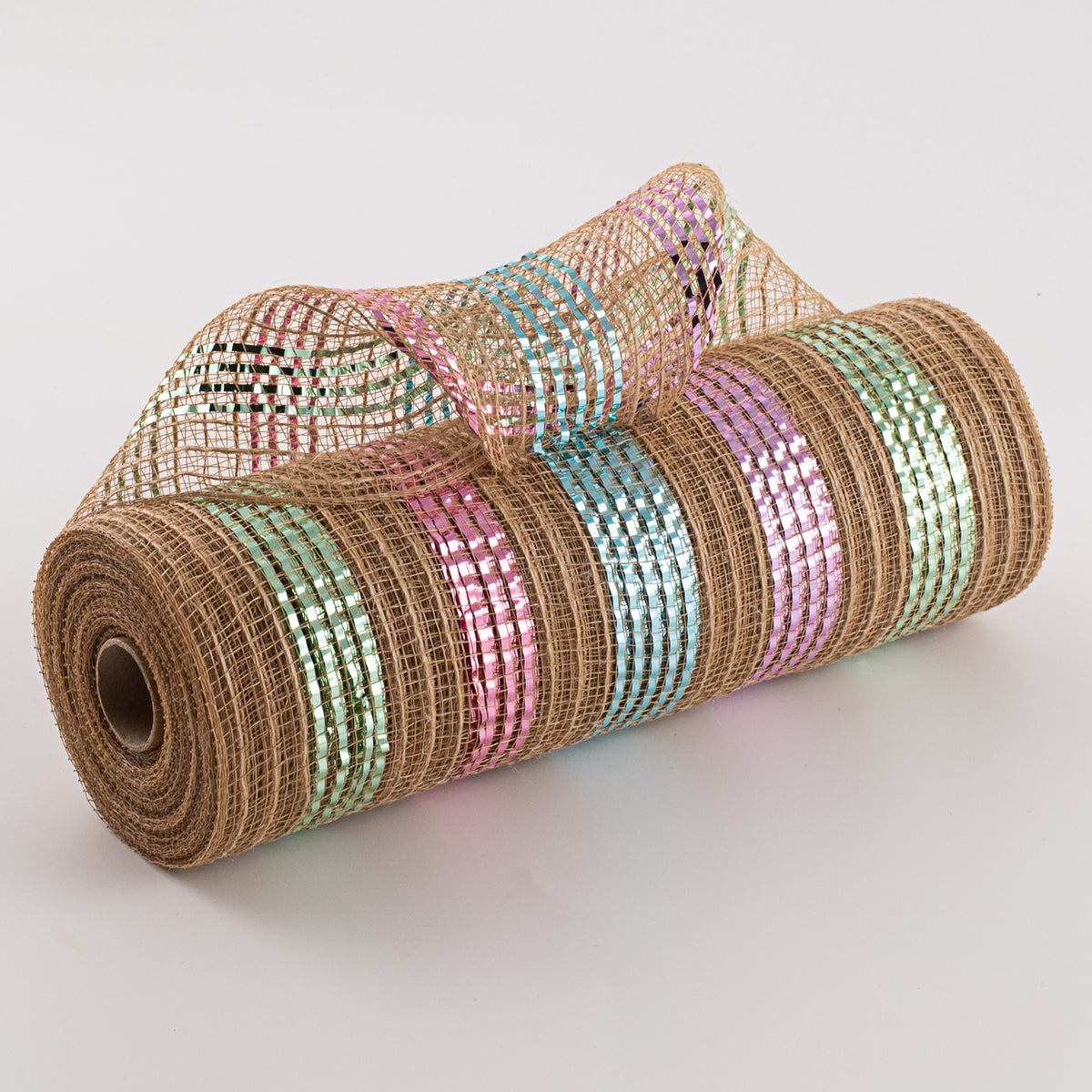 10" Poly Jute Burlap Mesh: Wide Metallic Pastel Stripes Item Number: XB100810-15