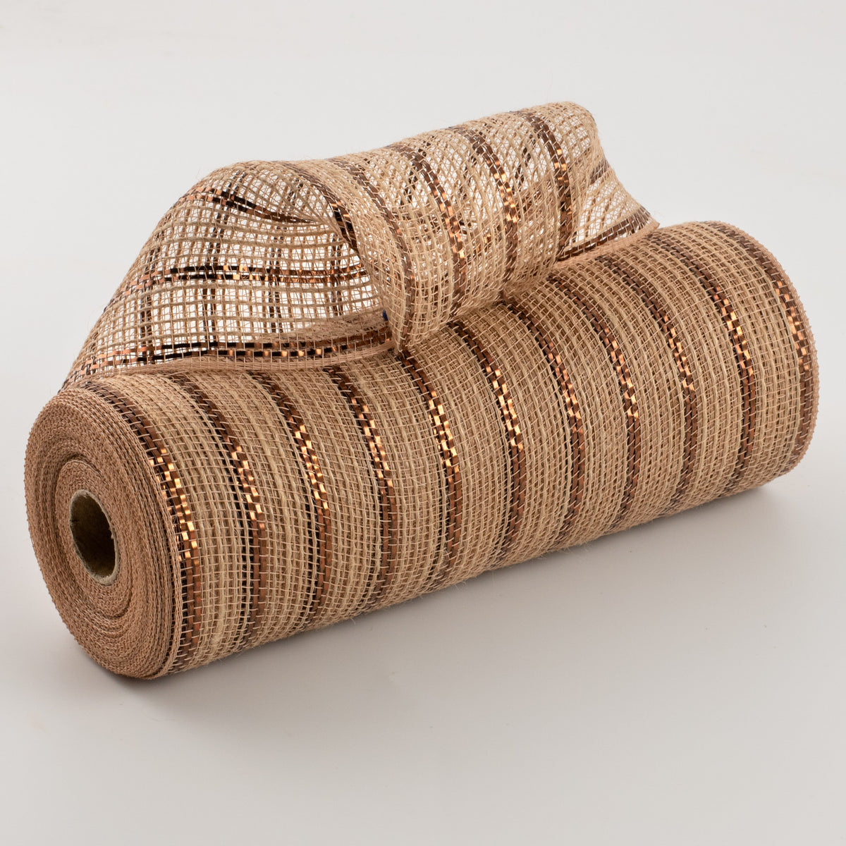 10" Poly Jute Deco Mesh: Natural & Brown Metallic Stripe (10 Yards) Item Number: RY800631
