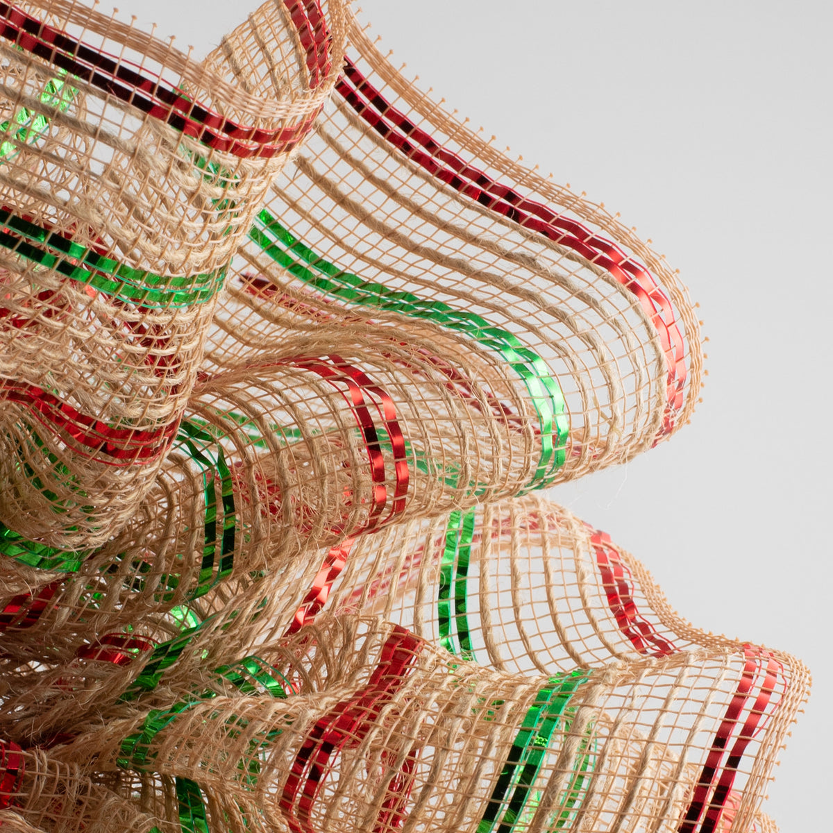 10" Poly Jute Deco Mesh: Natural & Emerald/Red Metallic Stripe (10 Yards) Lifestyle Photo